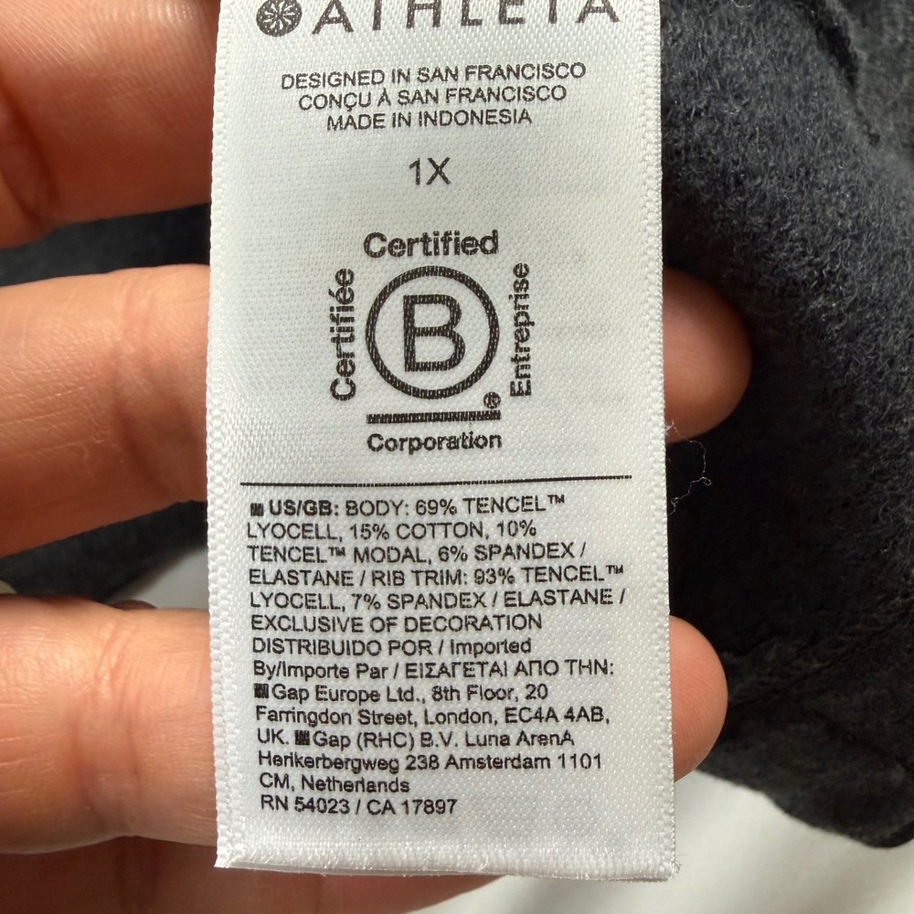Athleta Clarity Luxe V-Neck Sweatshirt Charcoal Grey Oversized Pullover 1X Soft - Picture 6 of 7